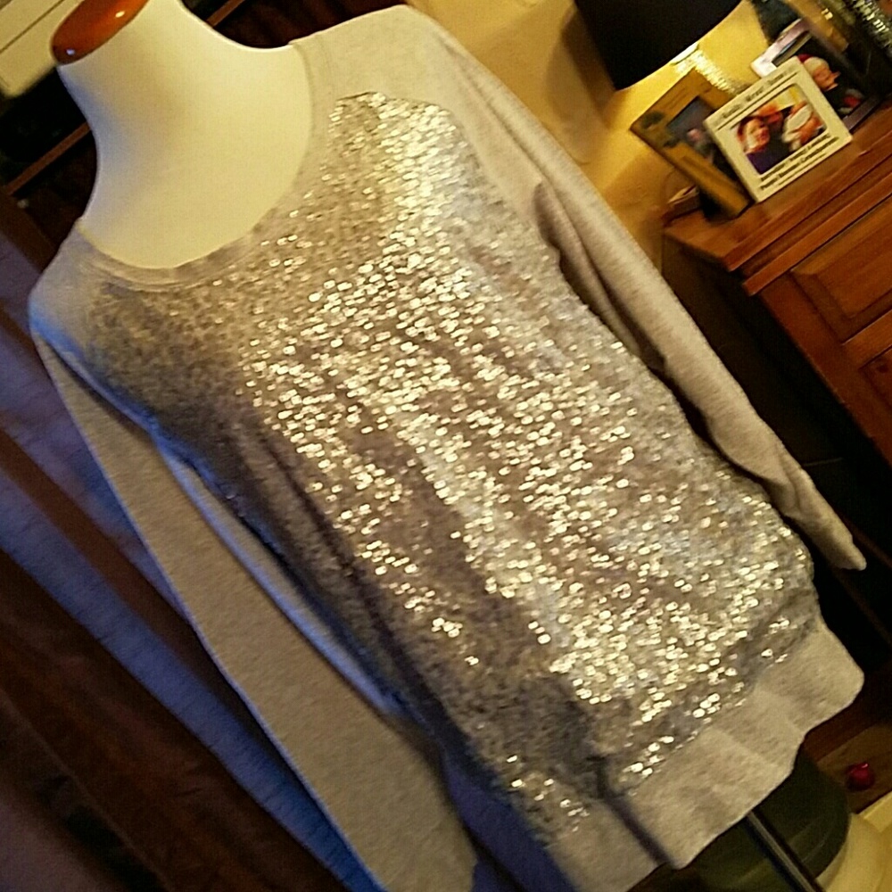 LANE BRYANT 18/20 Gray Sequined Crew Sweatshirt